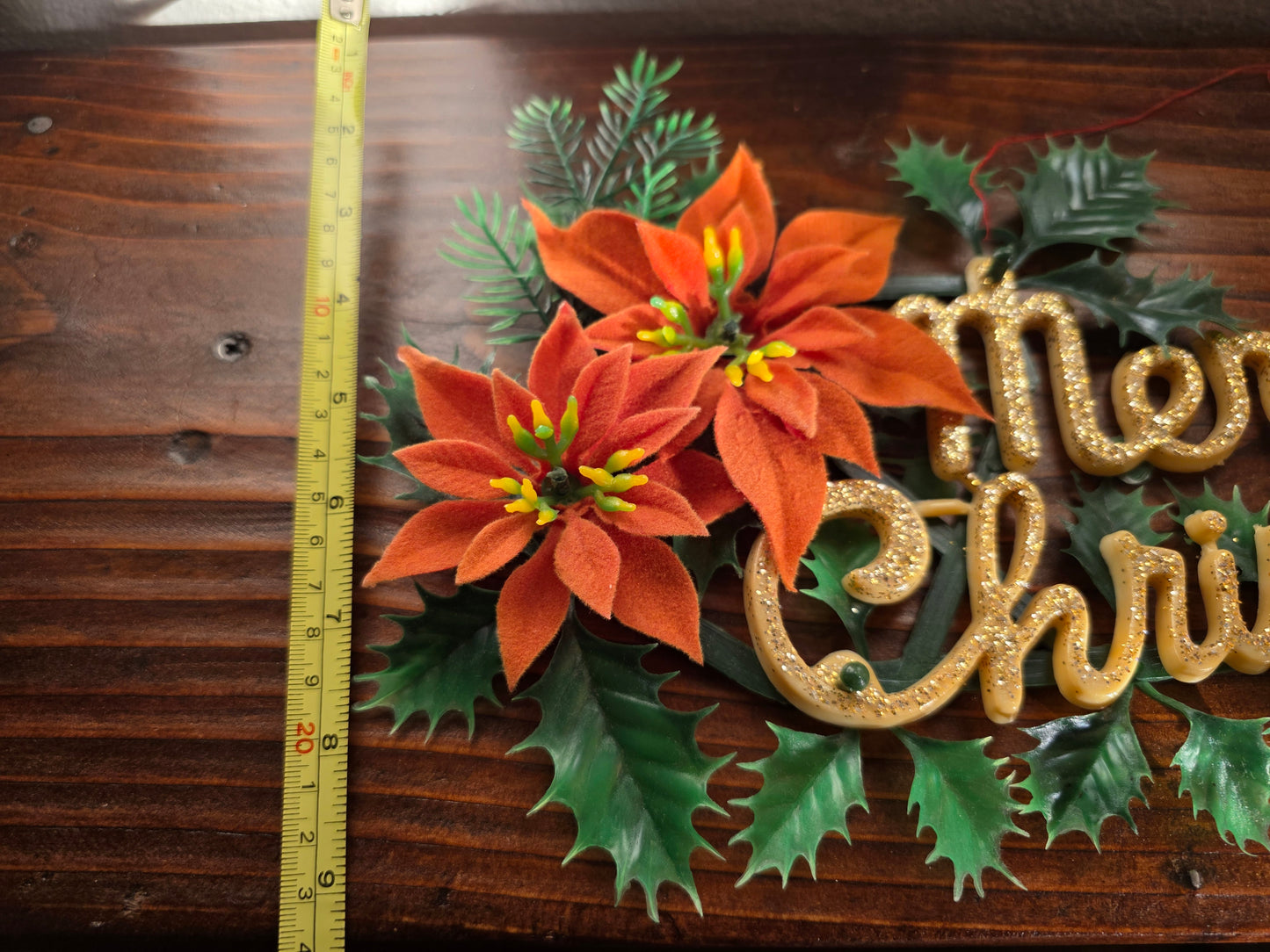 Vintage 1950's Merry Christmas Plastic Wall Hanging Poinsettia