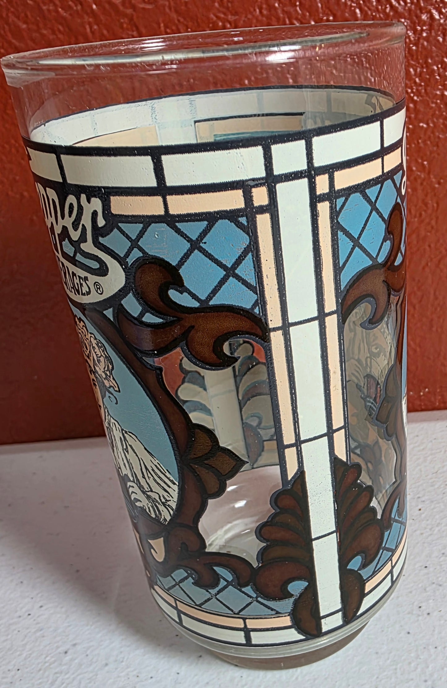 Vintage Dr Pepper King Of Beverages Woman Stain Glass Style Advertising Glass