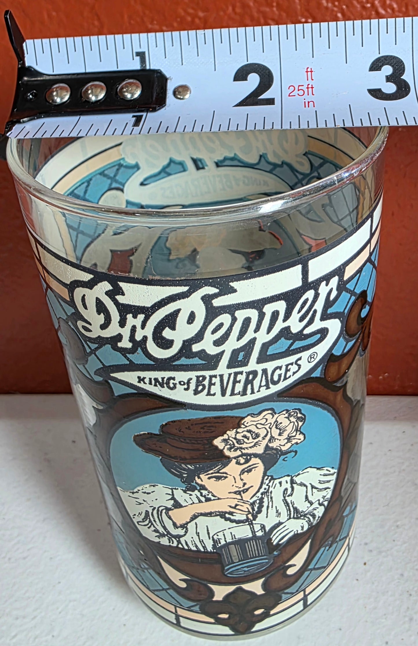 Vintage Dr Pepper King Of Beverages Woman Stain Glass Style Advertising Glass
