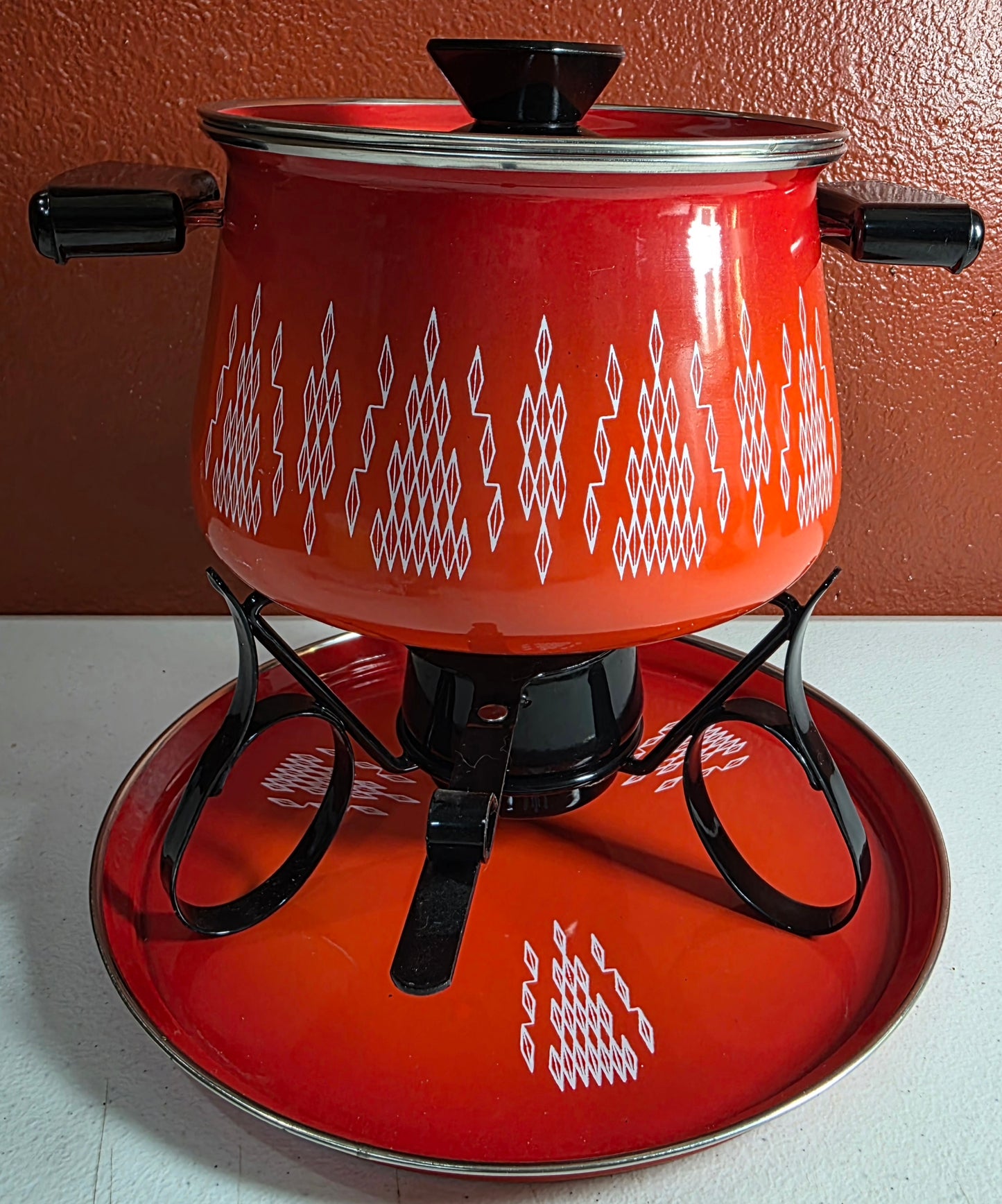 Vintage 1960's MCM Enamel Fondue Set