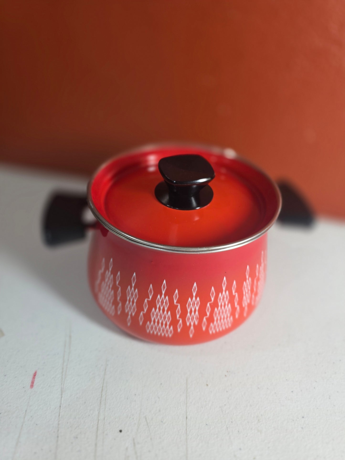 Vintage 1960's MCM Enamel Fondue Set