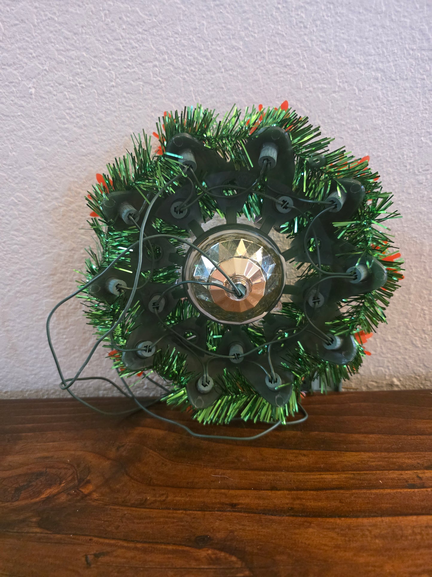 VTG 15 Light Christmas Poinsettia Tree Topper Green & Red