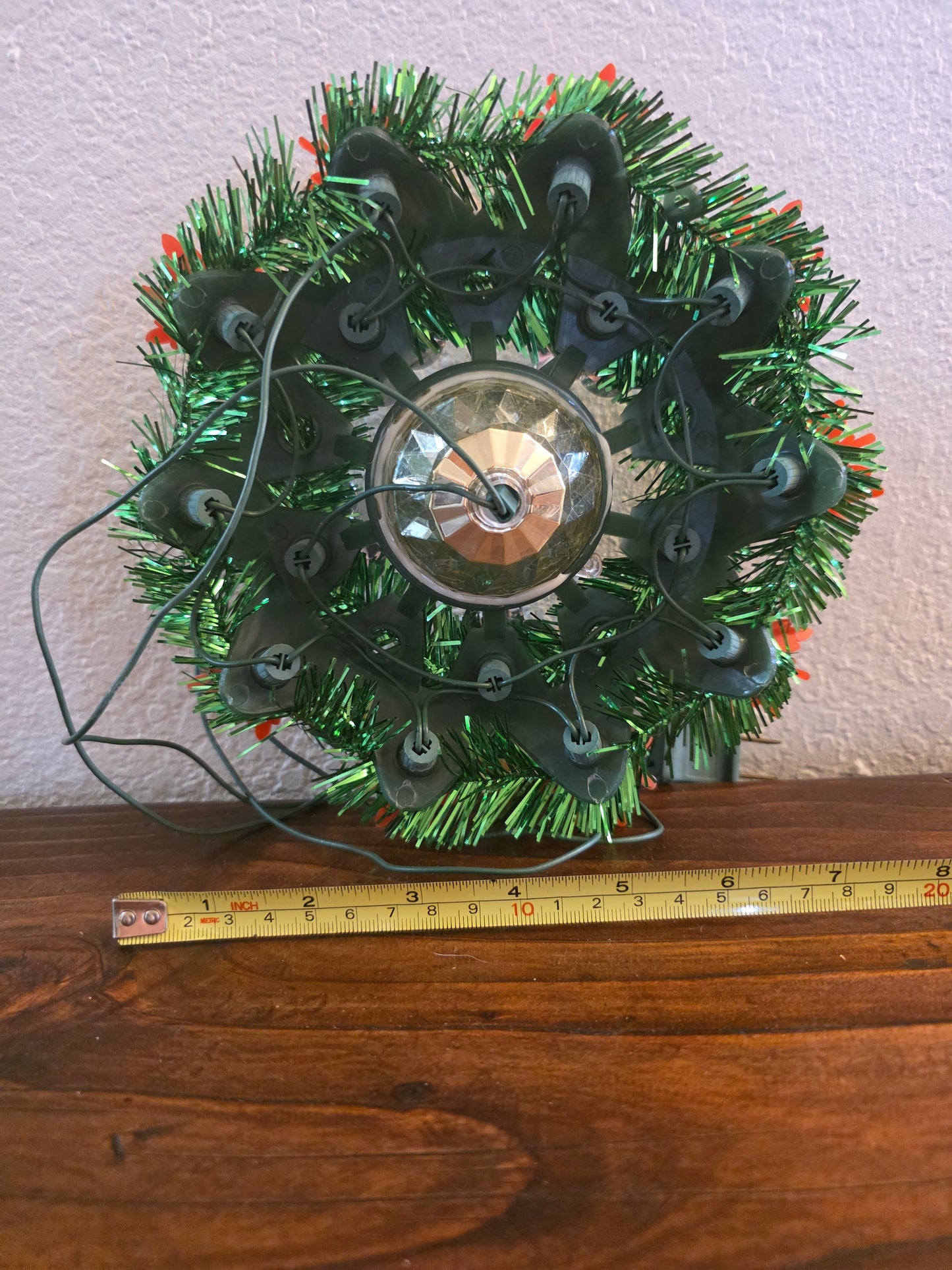 VTG 15 Light Christmas Poinsettia Tree Topper Green & Red