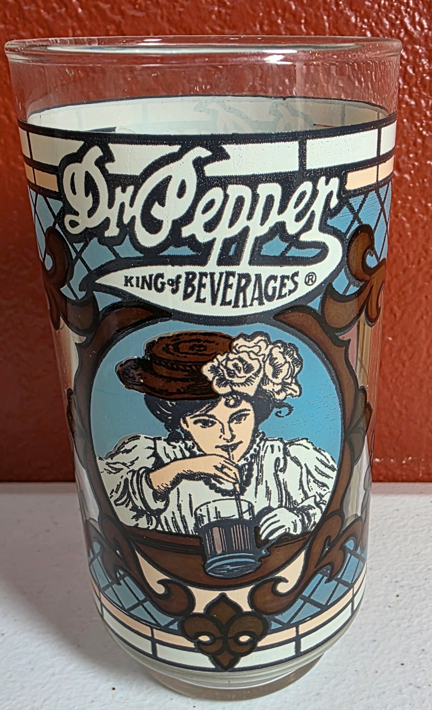 Vintage Dr Pepper King Of Beverages Woman Stain Glass Style Advertising Glass