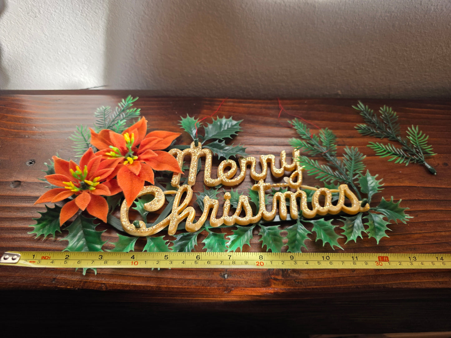 Vintage 1950's Merry Christmas Plastic Wall Hanging Poinsettia