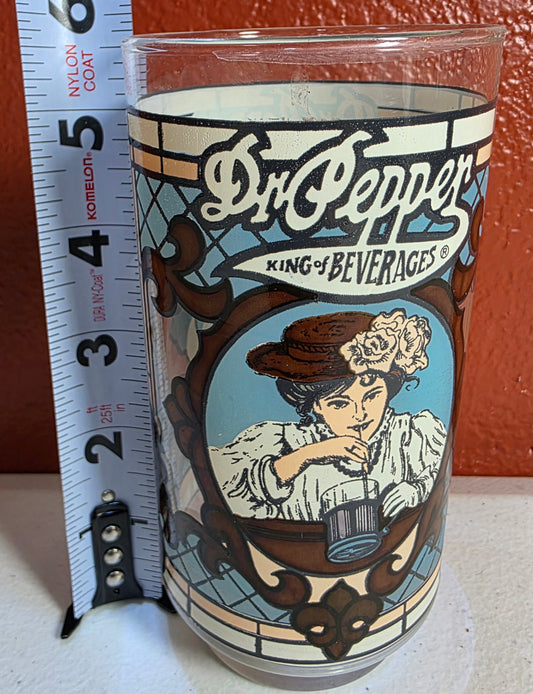 Vintage Dr Pepper King Of Beverages Woman Stain Glass Style Advertising Glass