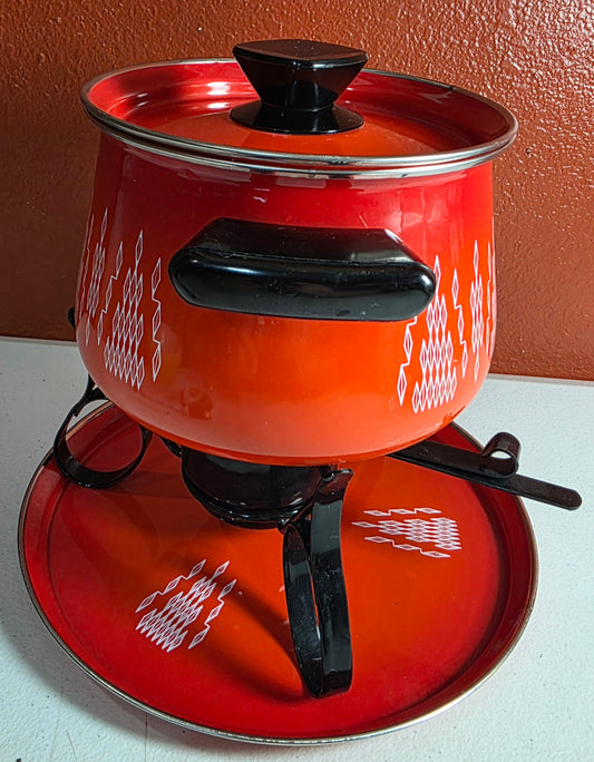 Vintage 1960's MCM Enamel Fondue Set